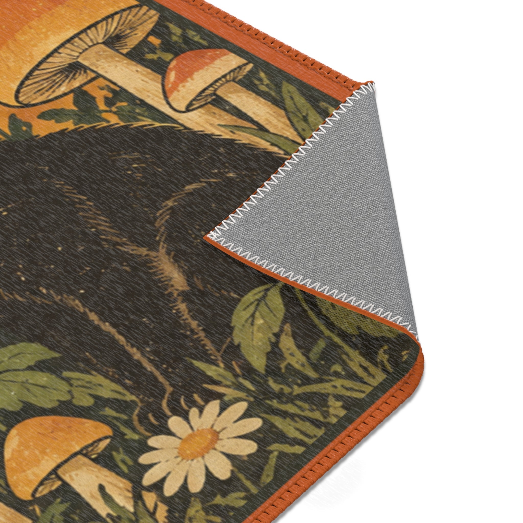 Retro Cats & Mushrooms Chenille Area Rug | Vintage Woodland Cottagecore Decor - Decor, Rugs, Indoor - EpiAl's Shop