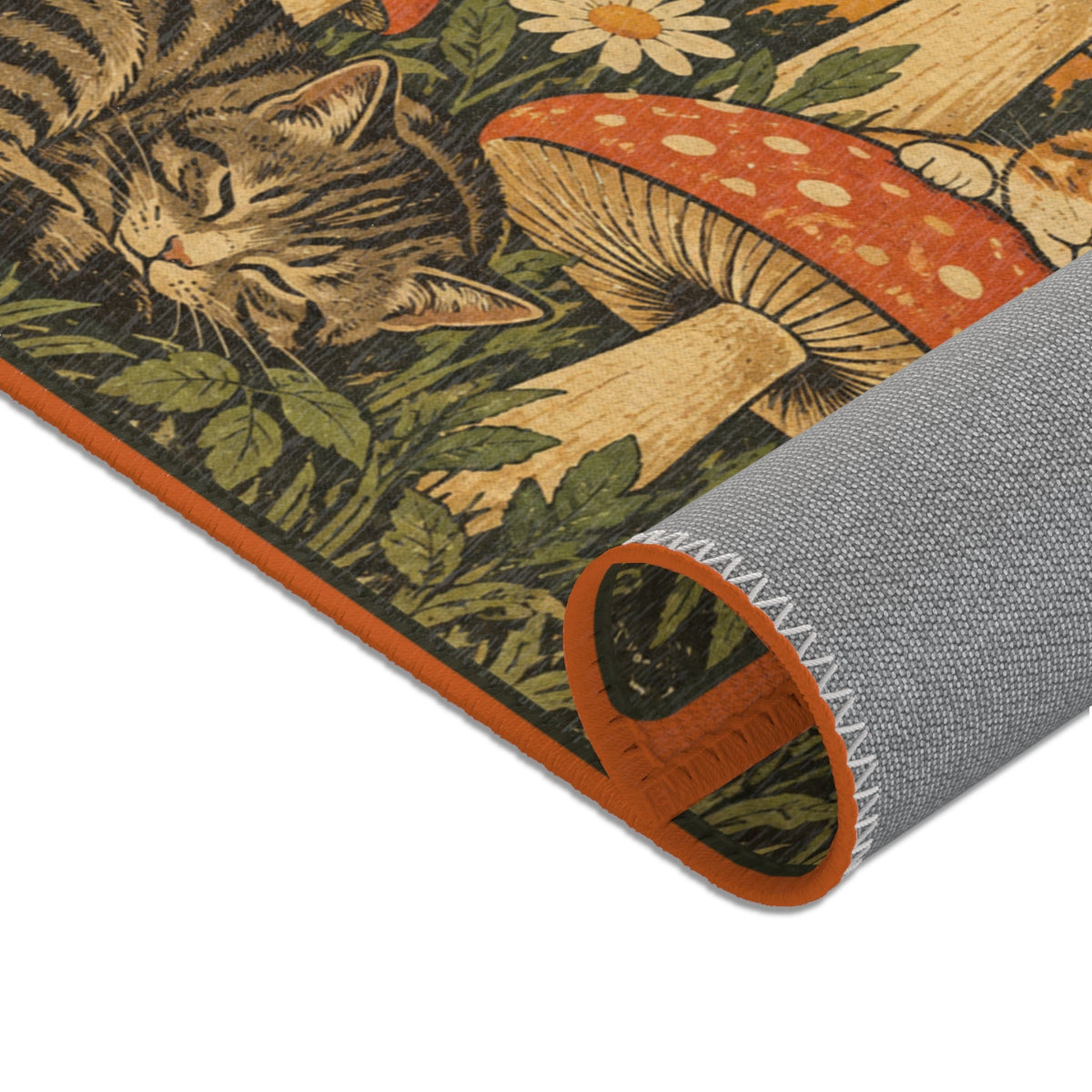 Retro Cats & Mushrooms Chenille Area Rug | Vintage Woodland Cottagecore Decor - Decor, Rugs, Indoor - EpiAl's Shop