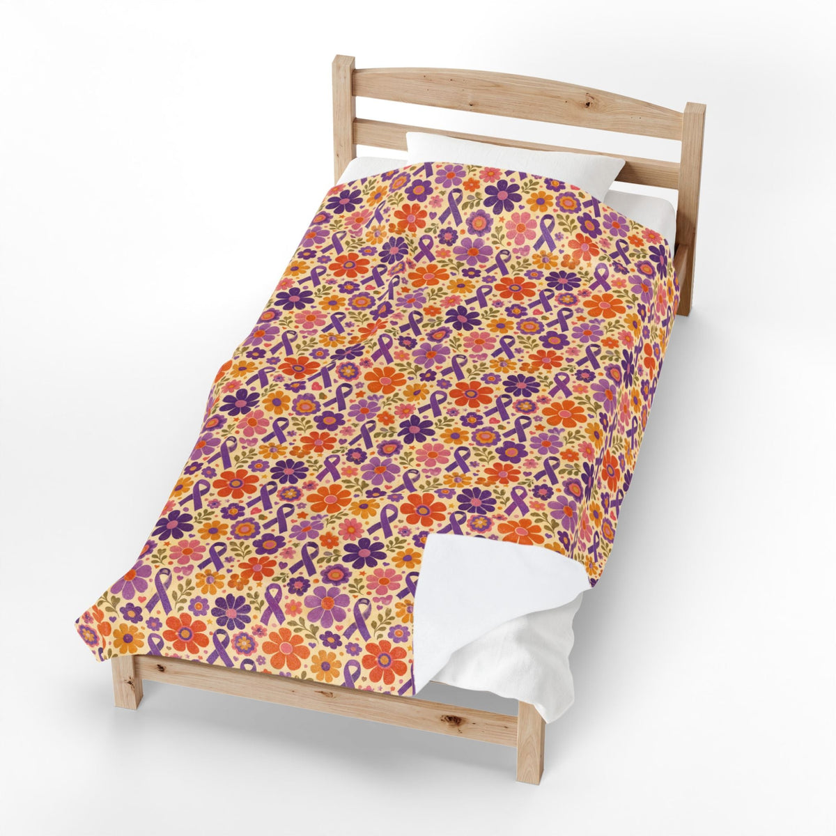 Retro Floral Epilepsy Awareness Plush Blanket | Purple Ribbon Throw - Decor, Blankets, Throw - EpiAl's Shop