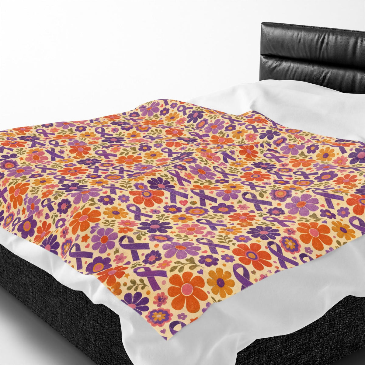 Retro Floral Epilepsy Awareness Plush Blanket | Purple Ribbon Throw - Decor, Blankets, Throw - EpiAl's Shop