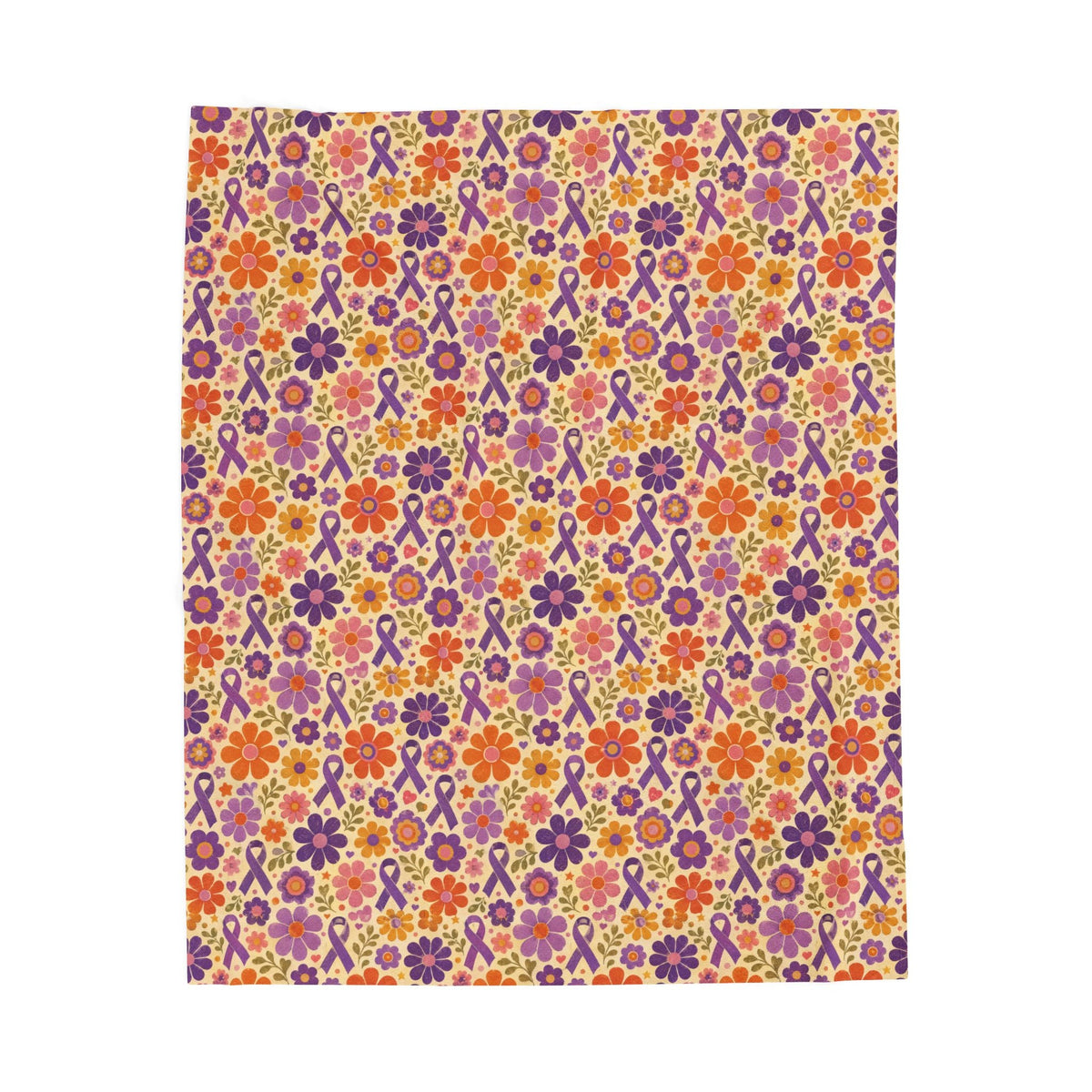 Retro Floral Epilepsy Awareness Plush Blanket | Purple Ribbon Throw - Decor, Blankets, Throw - EpiAl's Shop