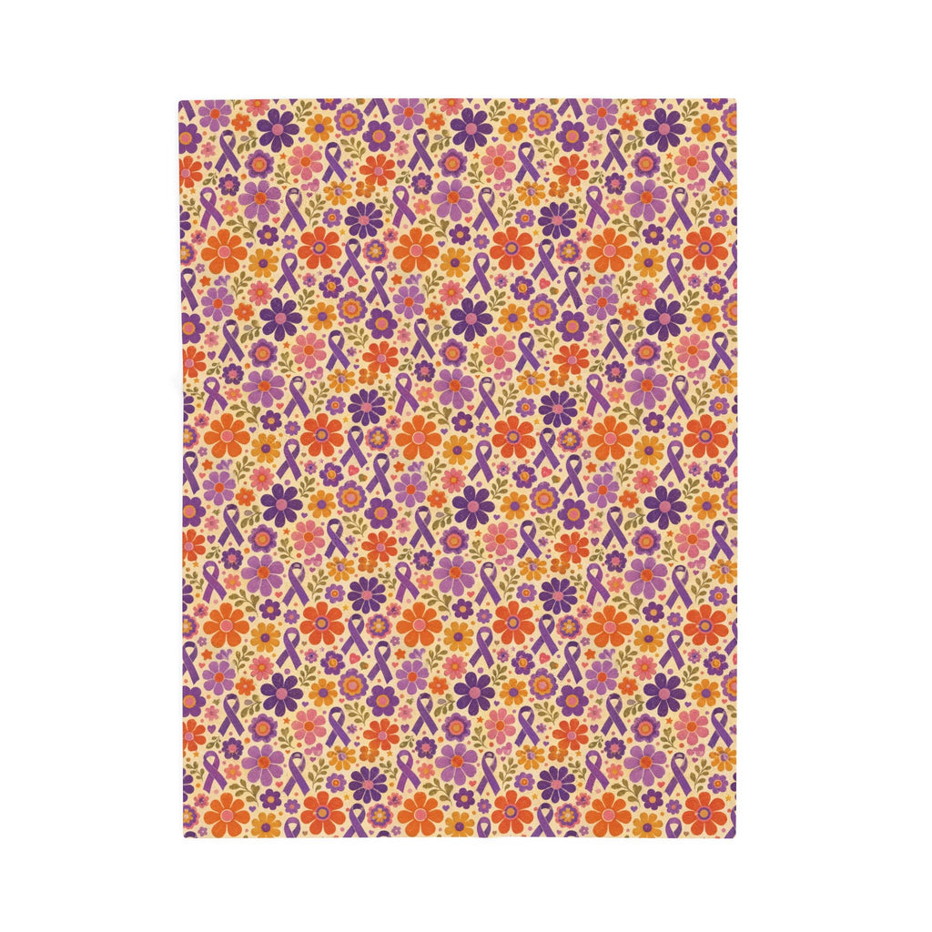 Retro Floral Epilepsy Awareness Plush Blanket | Purple Ribbon Throw - Decor, Blankets, Throw - EpiAl's Shop