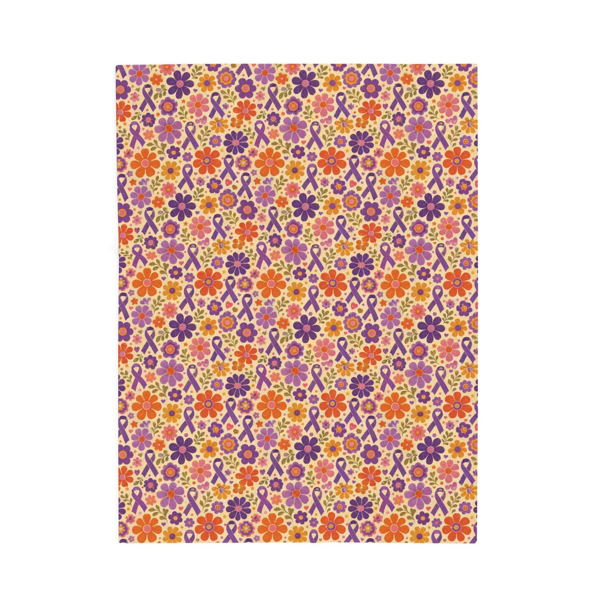 Retro Floral Epilepsy Awareness Plush Blanket | Purple Ribbon Throw - Decor, Blankets, Throw - EpiAl's Shop