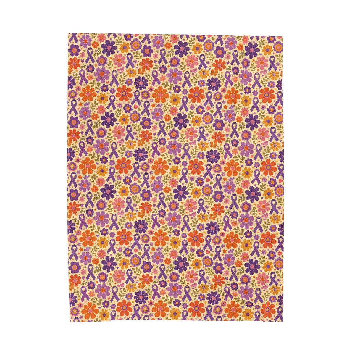 Retro Floral Epilepsy Awareness Plush Blanket | Purple Ribbon Throw - Decor, Blankets, Throw - EpiAl's Shop