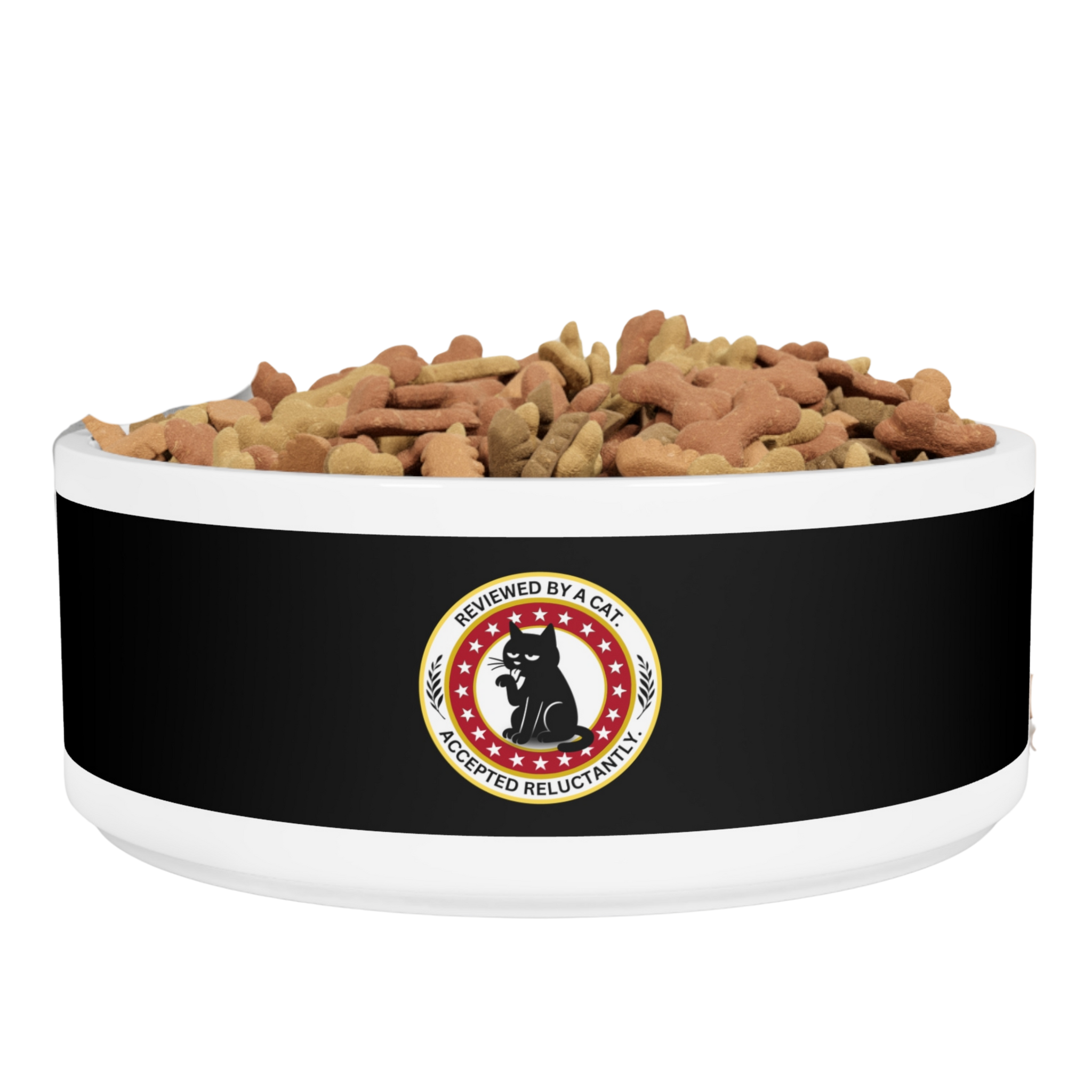 Black Ceramic Pet Bowl with Cat Accepted Emblem — Durable Food & Water Dish for Dogs & Cats