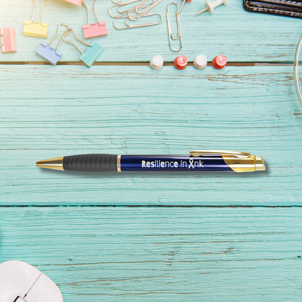 Resilience in Ink Brass Ballpoint Pen – Awareness Ribbon Engraved Writing Pen