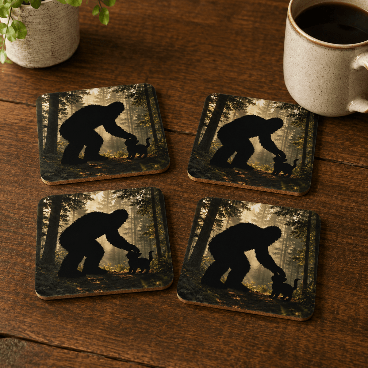 Sasquatch & Cat Forest Coaster Set - Decor, Coasters - EpiAl's Shop