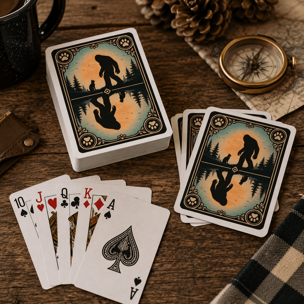 Sasquatch & Cat Playing Cards | Bigfoot Forest Poker Deck - Toys & Games, Playing Cards - EpiAl's Shop