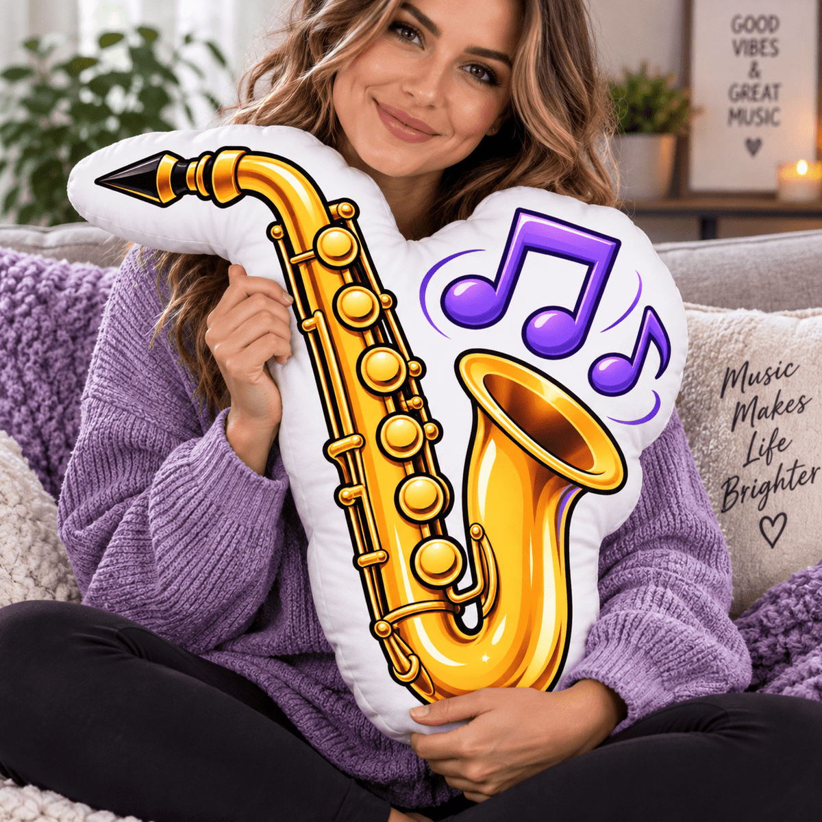Saxophone Shaped Pillow | Music Lover Gift & Music Room Decor - Decor, Pillows, Shaped - EpiAl's Shop