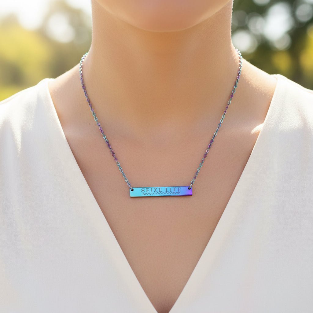 Seize Life – Engraved Bar Necklace (Epilepsy Awareness) - Jewelry, Necklaces - EpiAl's Shop