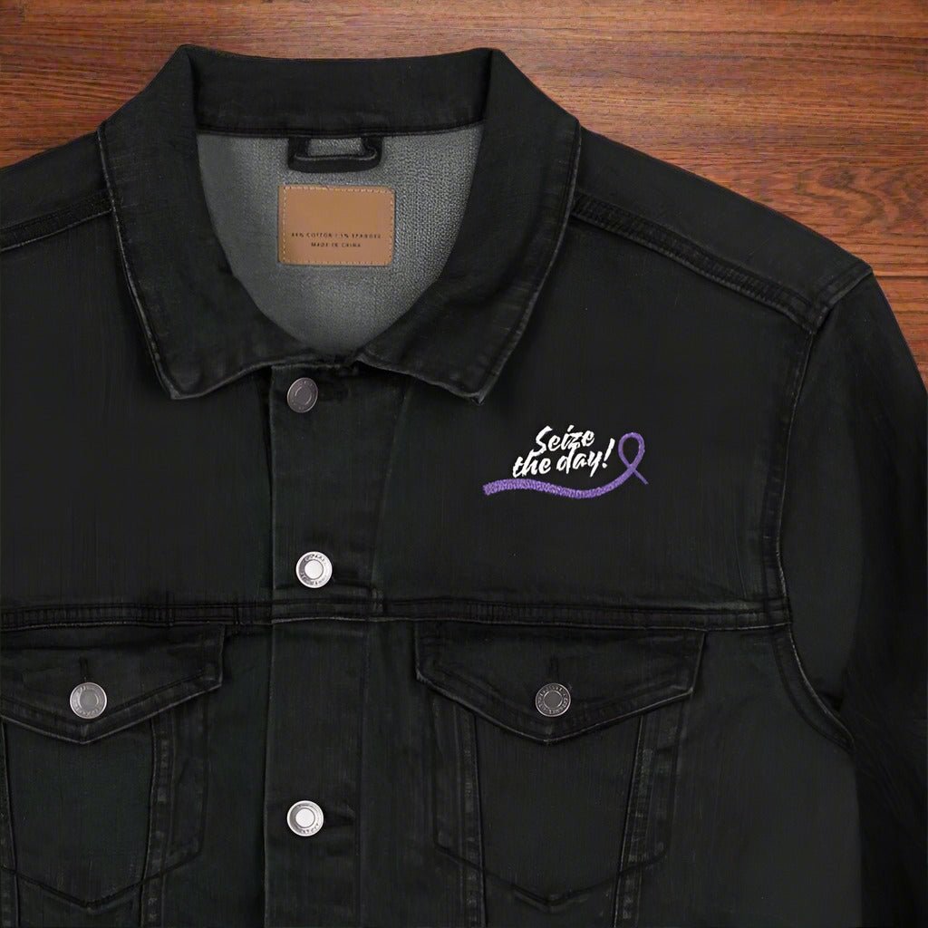 Seize the Day Denim Jacket with Embroidered Purple Ribbon - Clothing, Coats & Jackets - EpiAl's Shop