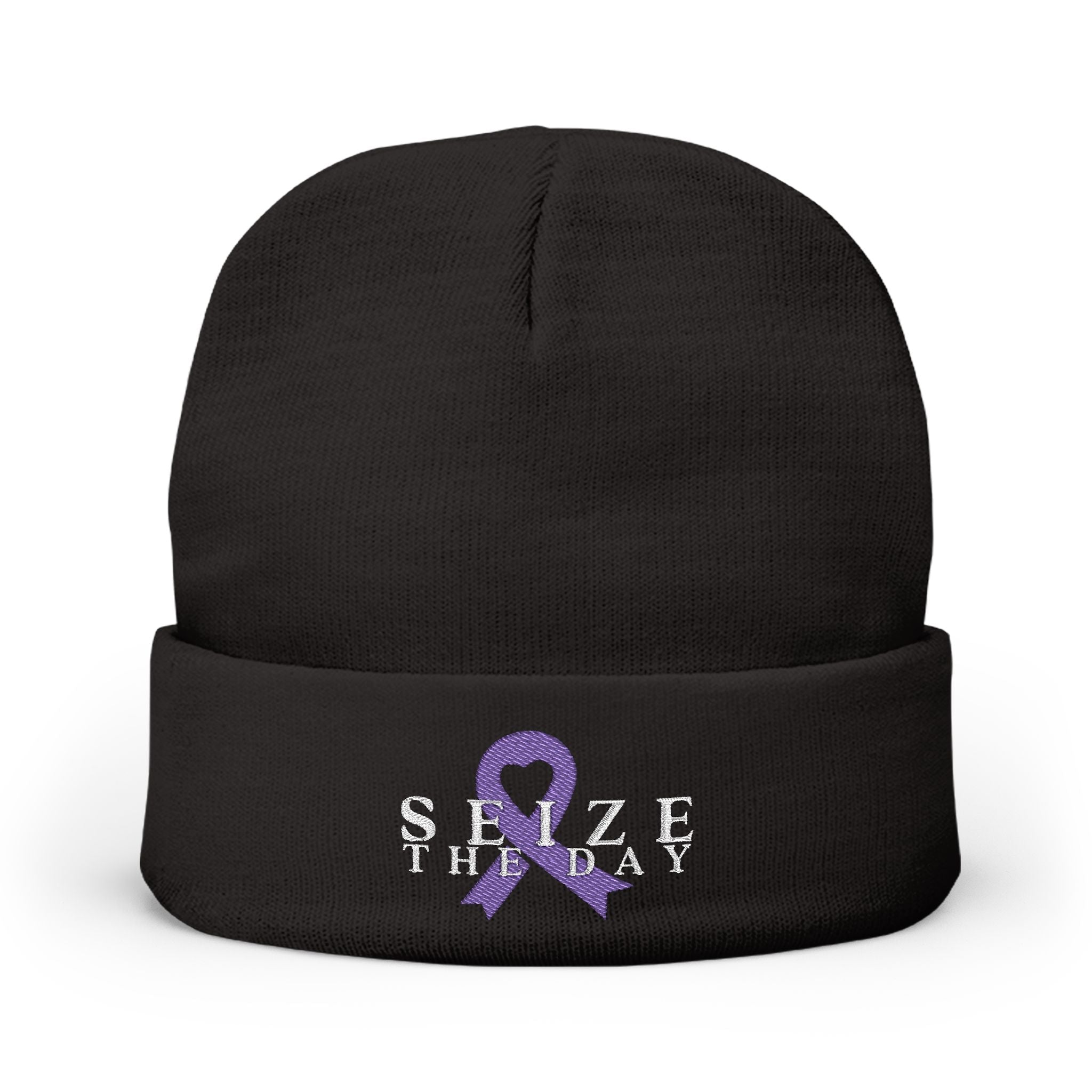 Seize the Day Embroidered Knit Beanie, Cozy Awareness Hat - Hats, Beanie - EpiAl's Shop
