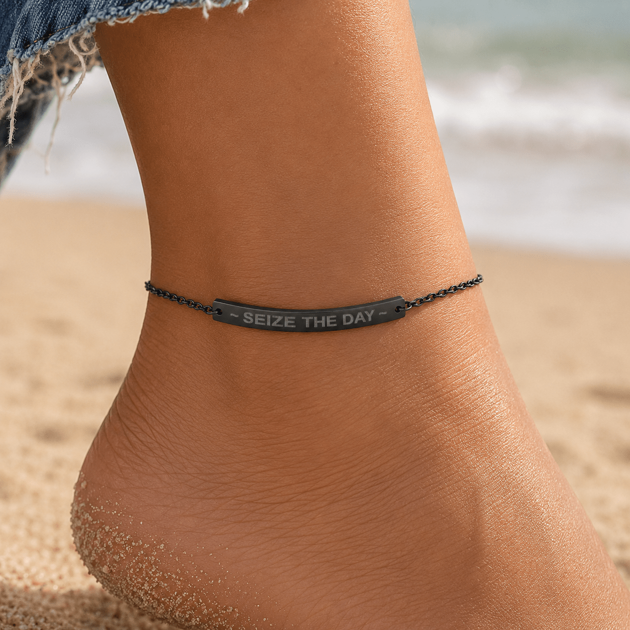 Seize the Day Engraved Anklet | Inspirational Anklet - Jewelry, Anklets - EpiAl's Shop