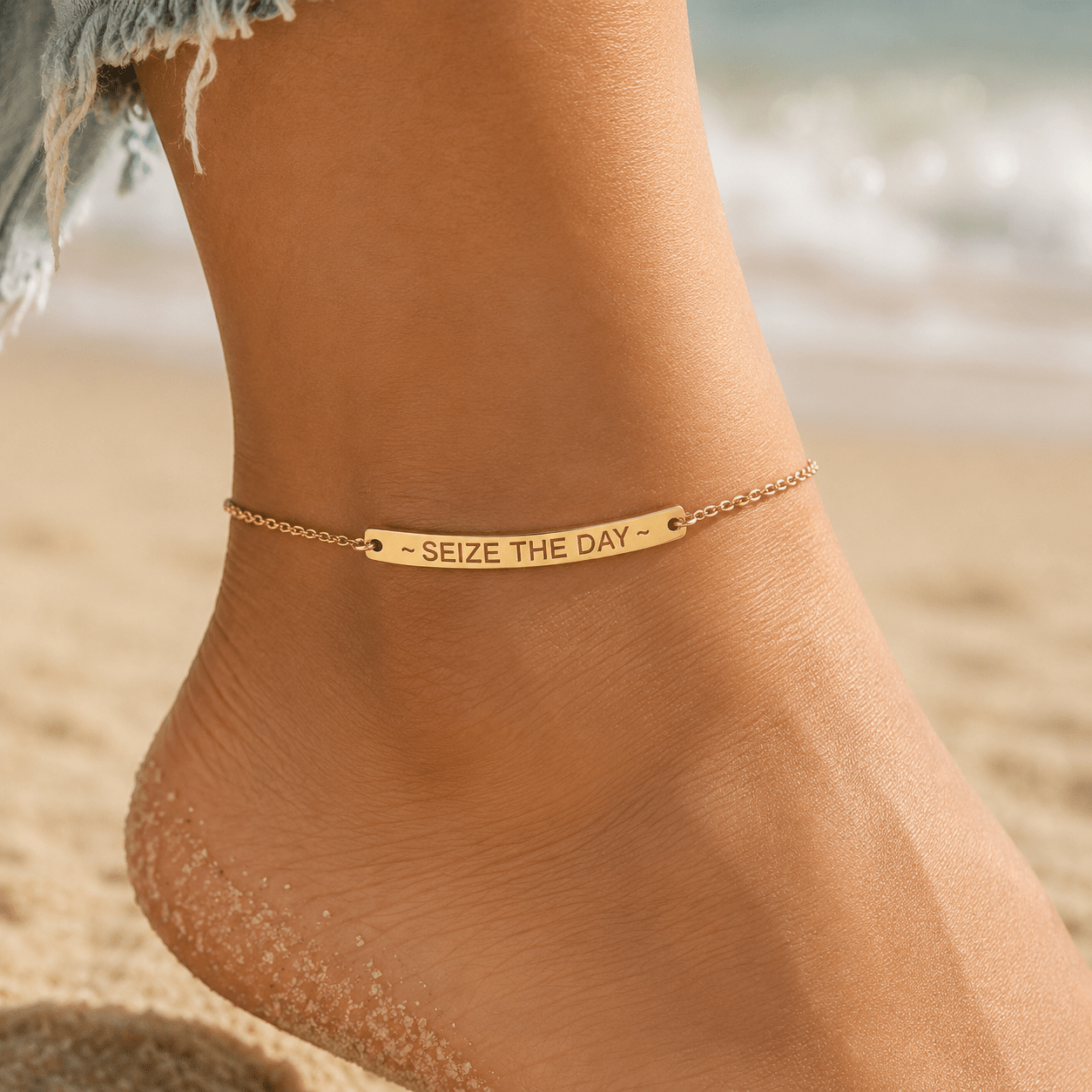 Seize the Day Engraved Anklet | Inspirational Anklet - Jewelry, Anklets - EpiAl's Shop