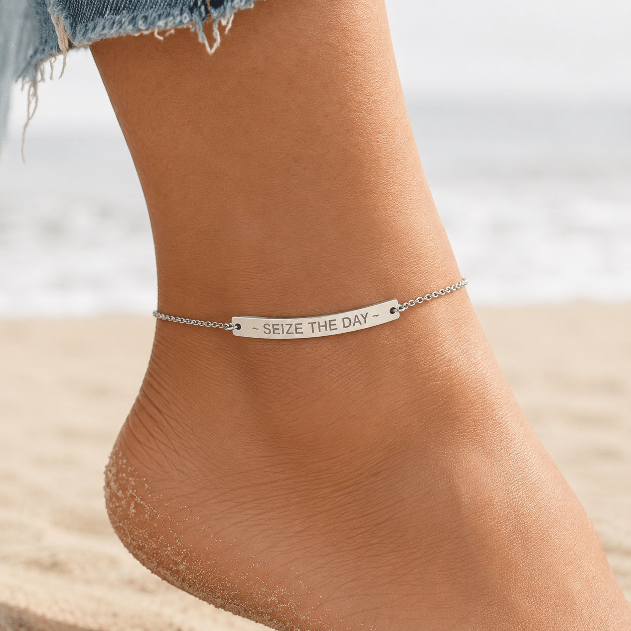 Seize the Day Engraved Anklet | Inspirational Anklet - Jewelry, Anklets - EpiAl's Shop