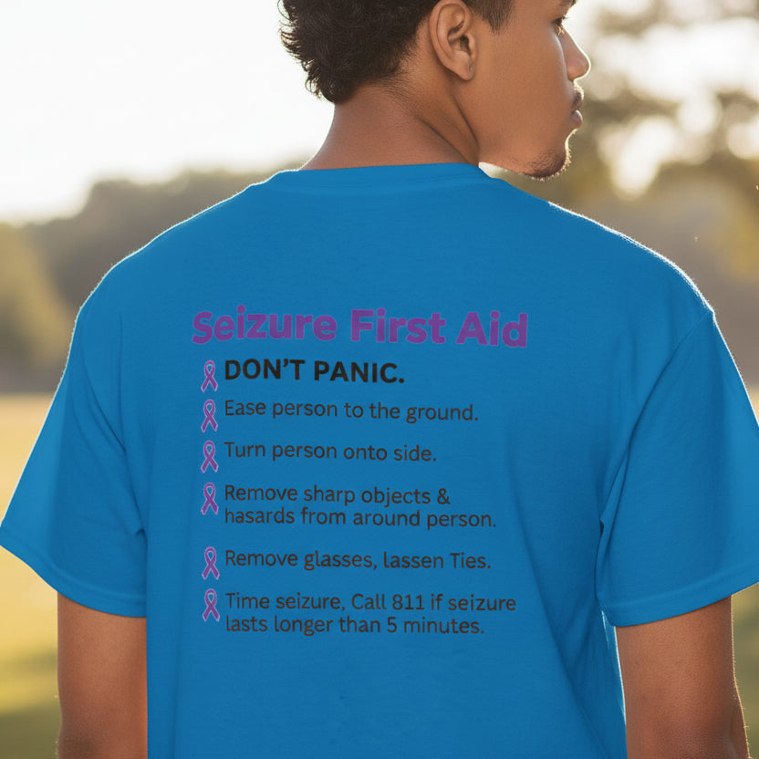 Seizure First Aid Unisex Heavy Cotton Pocket Tee - T - Shirt - Epileptic Al’s Shop