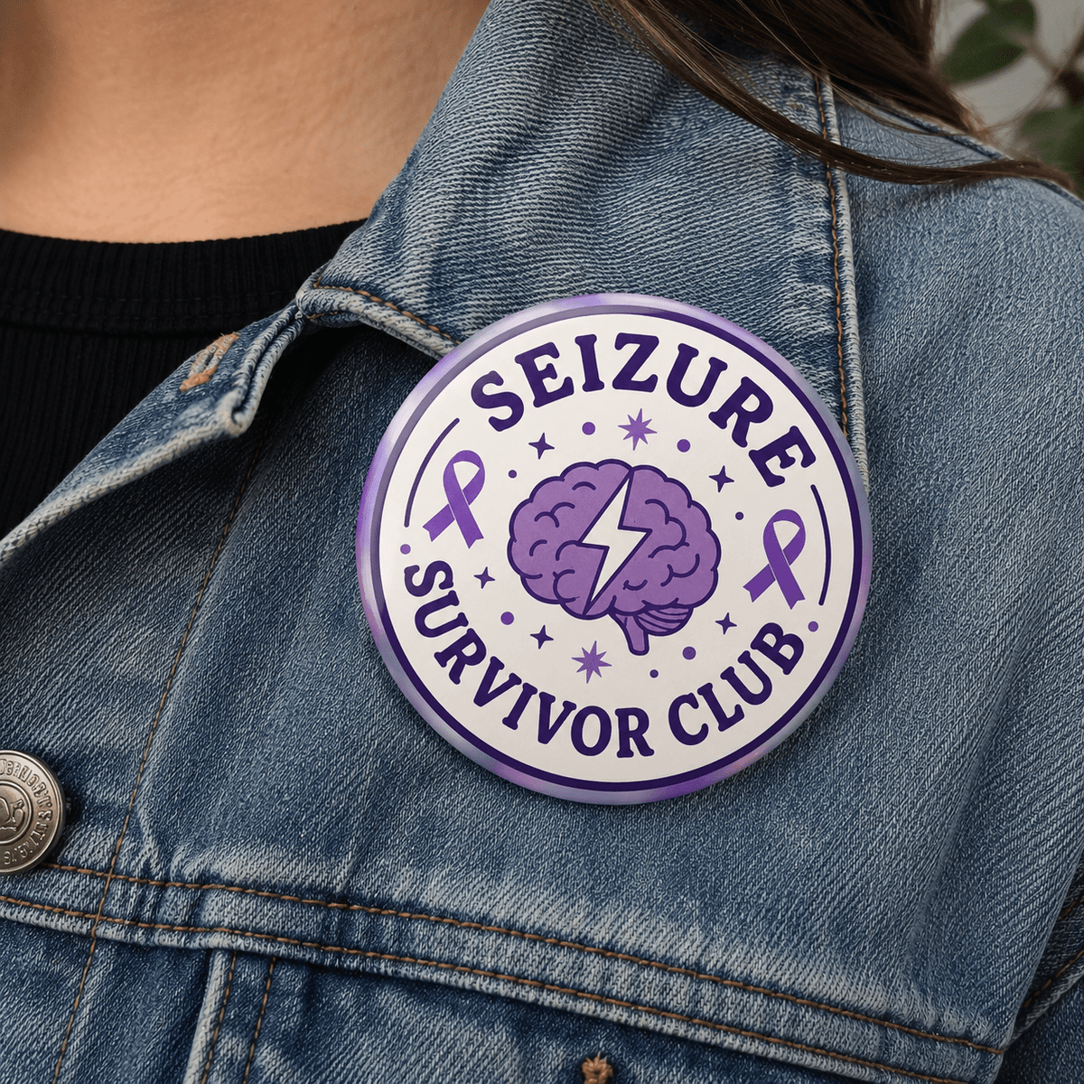 Seizure Survivor Club Pinback Button | Purple Epilepsy Awareness Badge - Buttons, Pinback - EpiAl's Shop