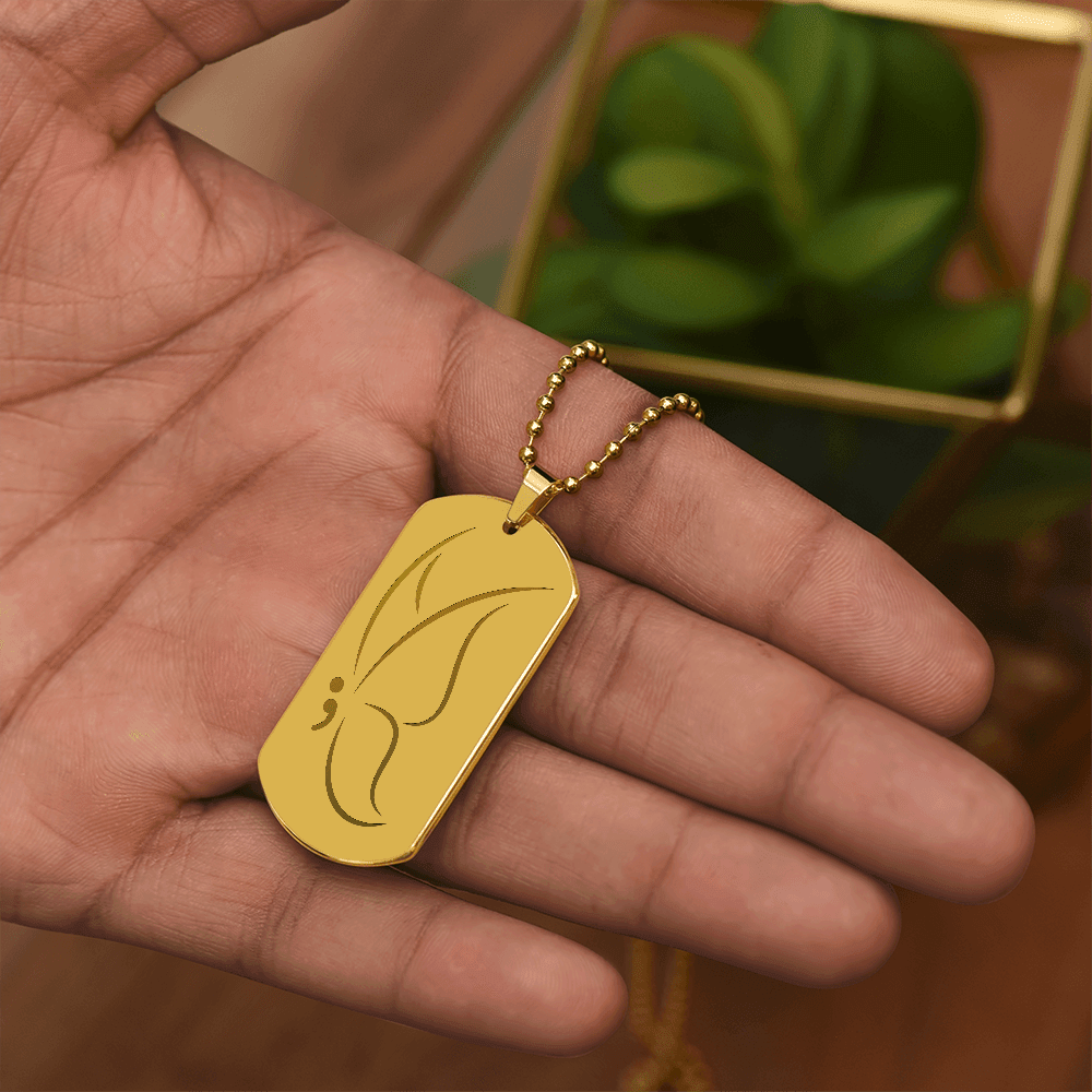 Semicolon Butterfly Engraved Dog Tag Necklace | Suicide Awareness Jewelry - Jewelry, Necklaces - EpiAl's Shop