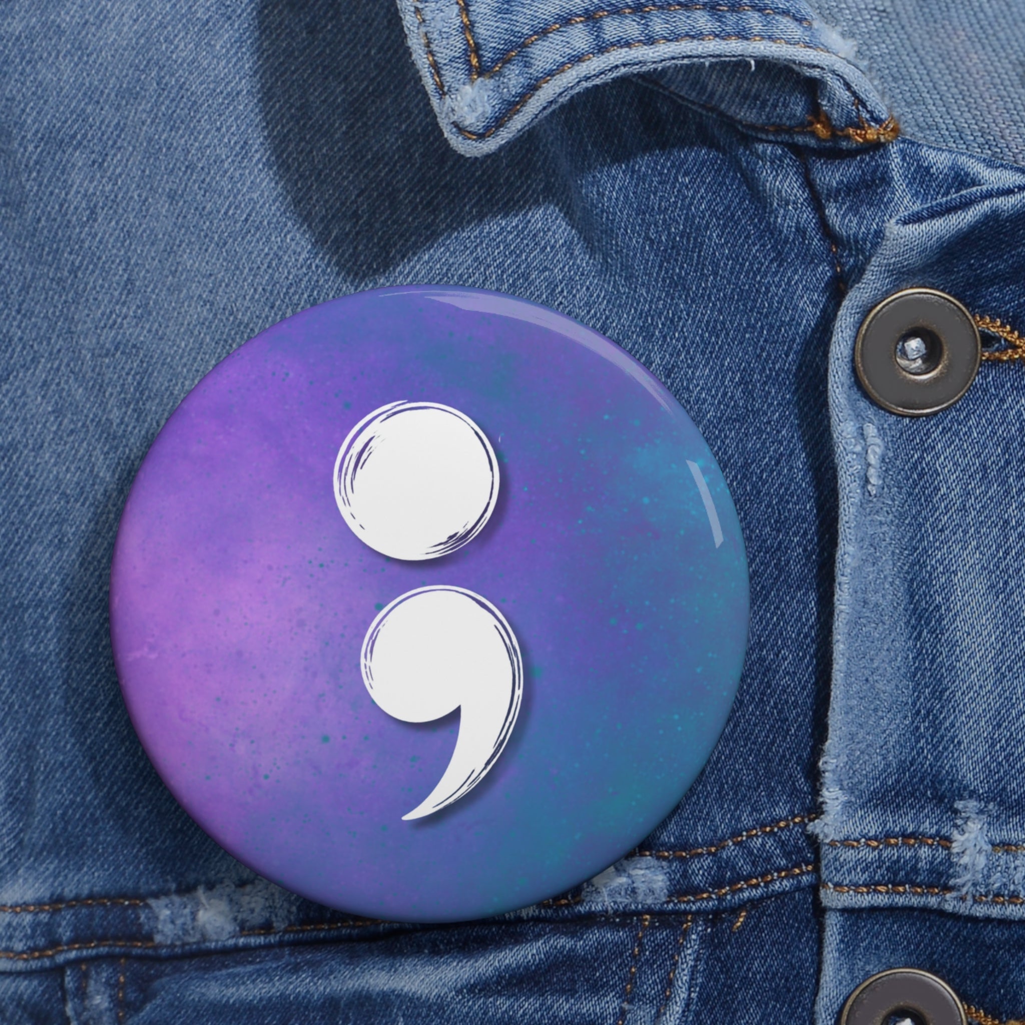 Semicolon Suicide Awareness Pin Button | Purple Blue Resilience Pin - Buttons, Pinback - EpiAl's Shop