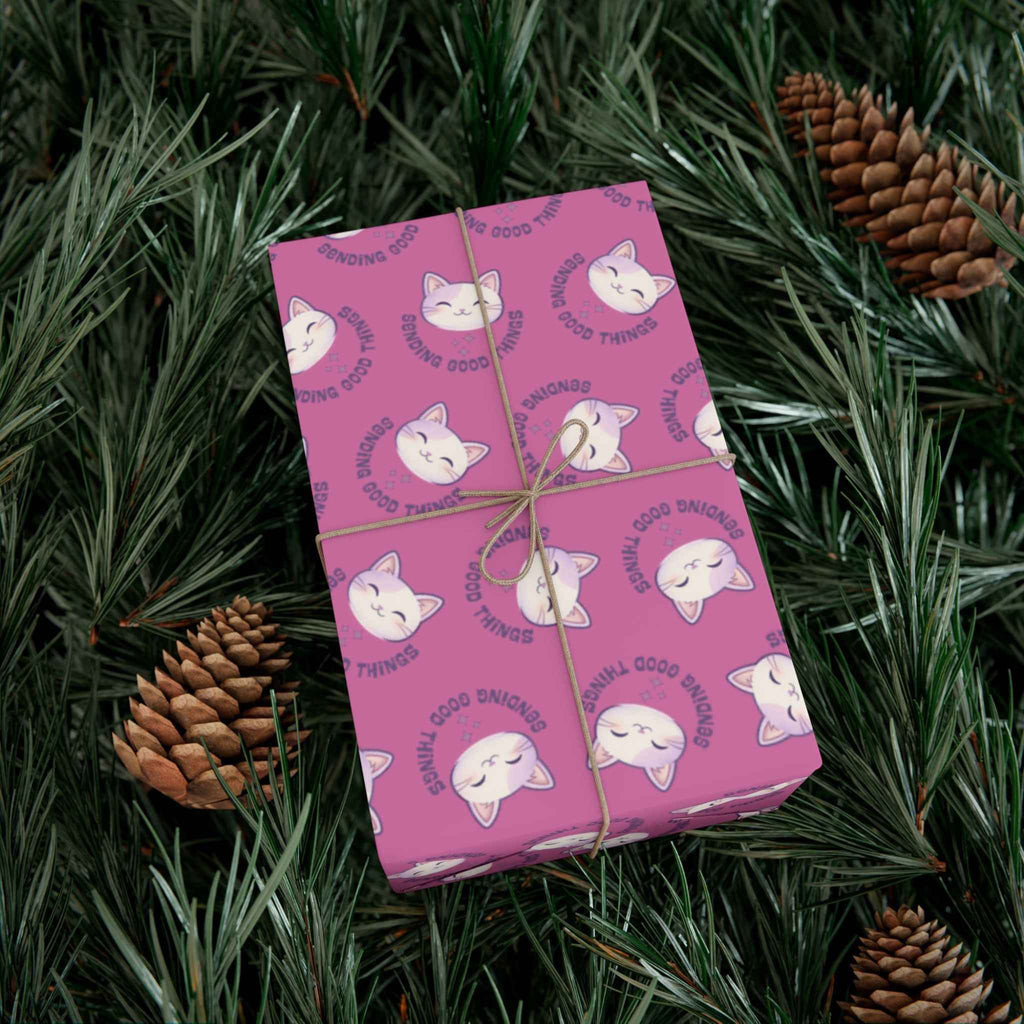 Sending Good Things Cat Gift Wrap – Pink All-Occasion Wrapping Paper - Gift Wrap, Paper - EpiAl's Shop