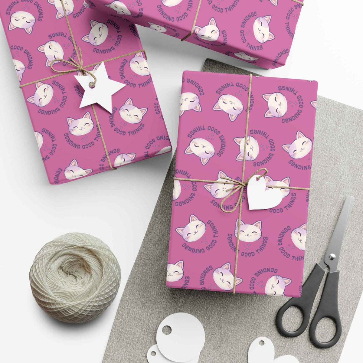 Sending Good Things Cat Gift Wrap – Pink All-Occasion Wrapping Paper - Gift Wrap, Paper - EpiAl's Shop