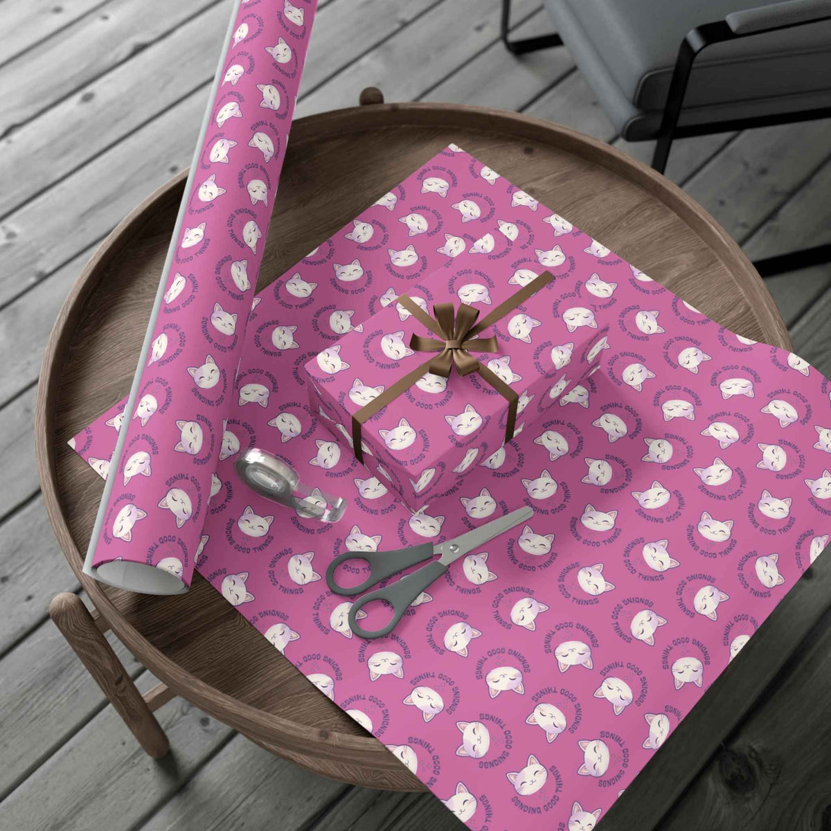 Sending Good Things Cat Gift Wrap – Pink All-Occasion Wrapping Paper - Gift Wrap, Paper - EpiAl's Shop