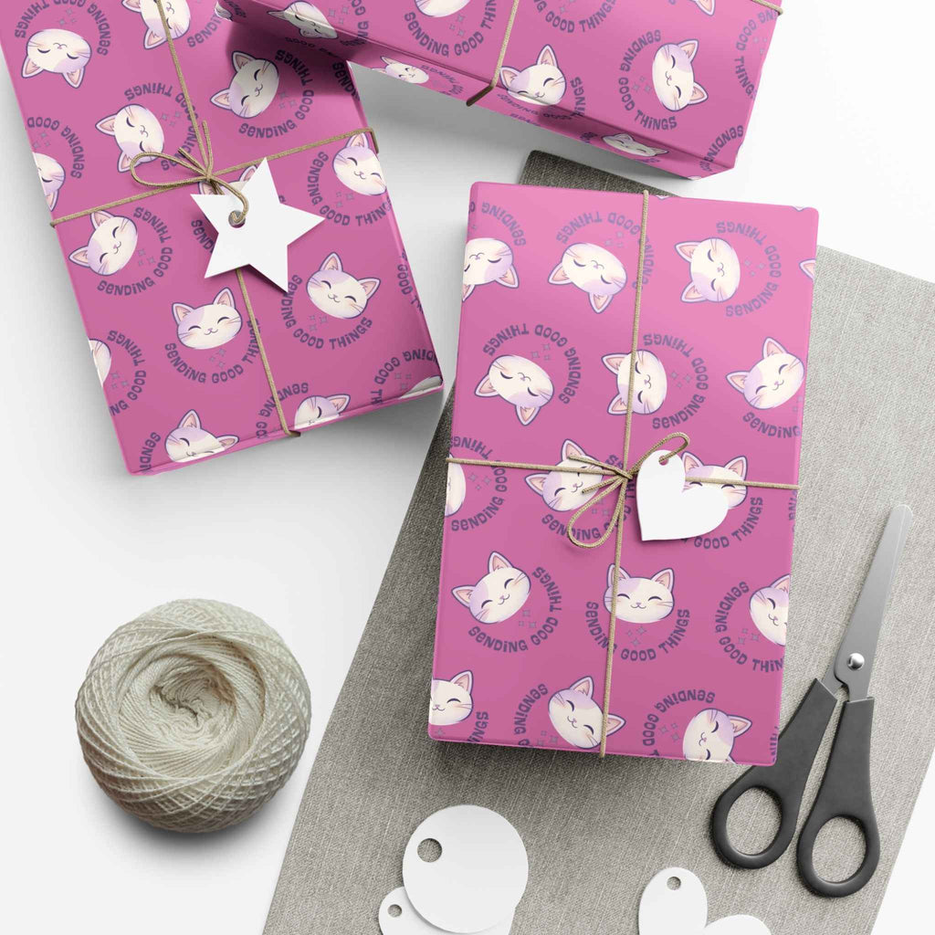 Sending Good Things Cat Gift Wrap – Pink All-Occasion Wrapping Paper - Gift Wrap, Paper - EpiAl's Shop