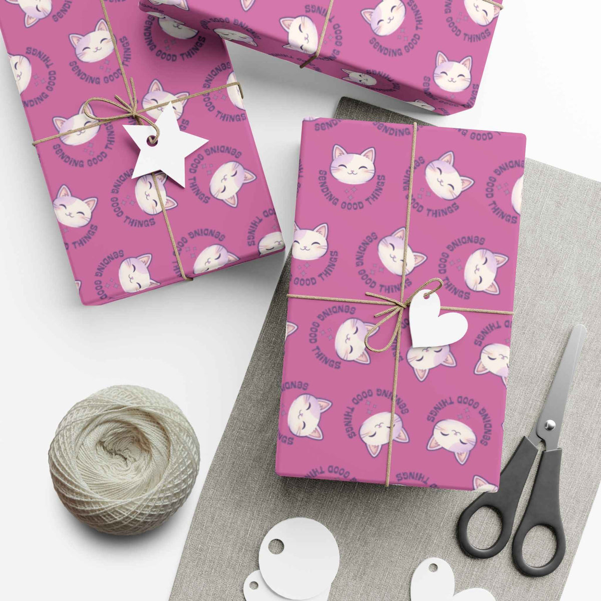 Sending Good Things Cat Gift Wrap – Pink All-Occasion Wrapping Paper - Gift Wrap, Paper - EpiAl's Shop