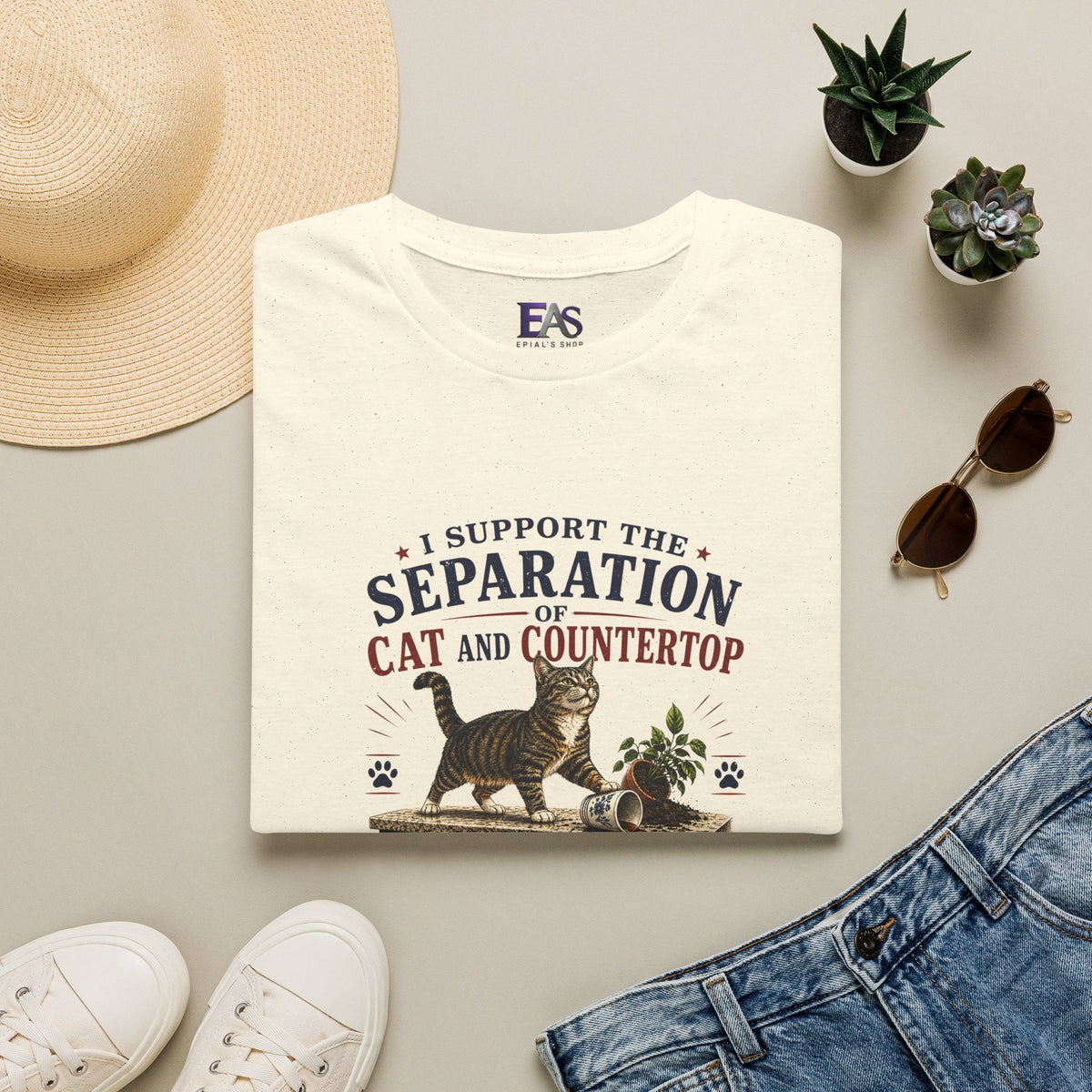 Separation of Cat and Countertop T-Shirt | Funny Cat Lover Tee - Clothing, Unisex, T-Shirts - EpiAl's Shop