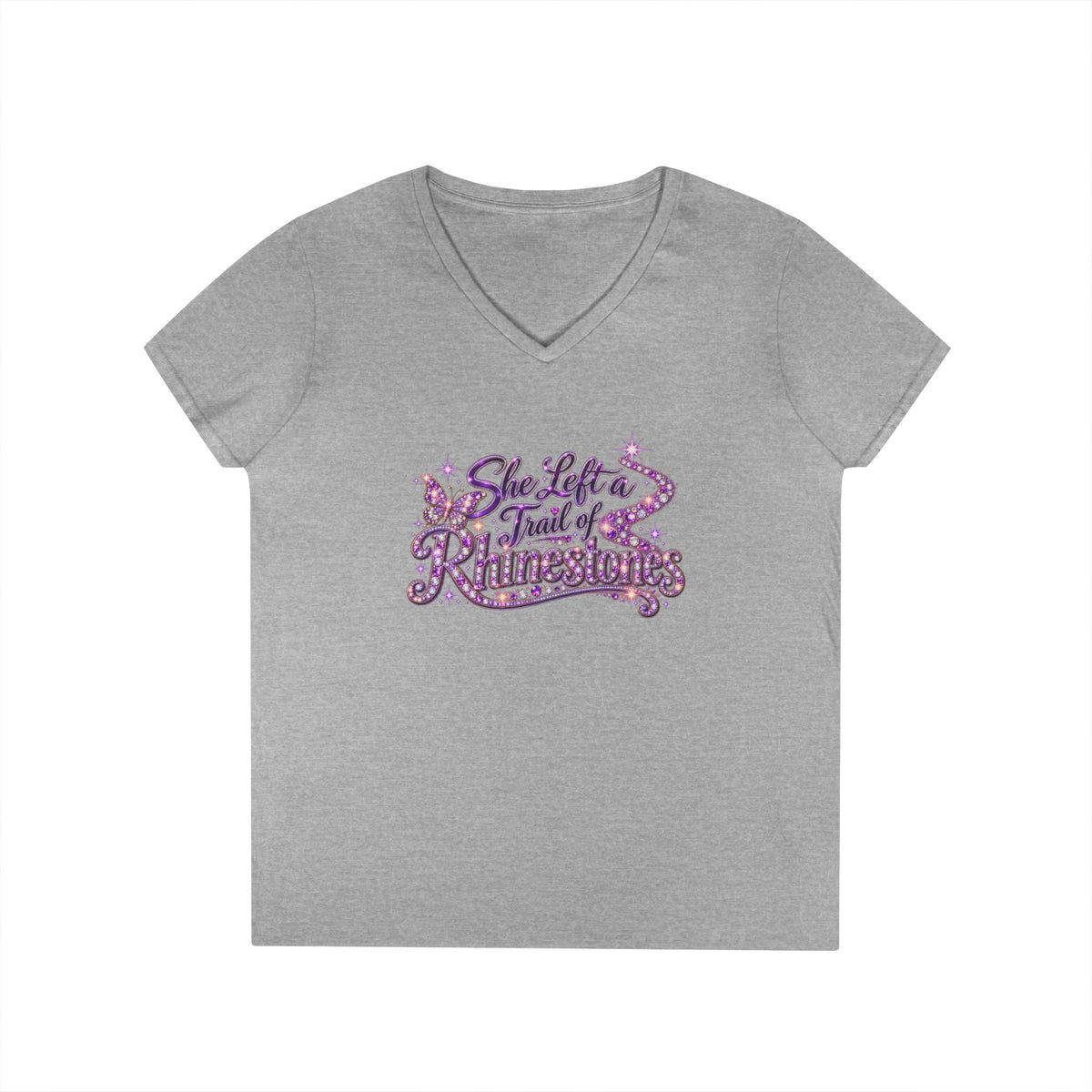She Left a Trail of Rhinestones V-Neck T-Shirt - Clothing, Women, T-Shirts - EpiAl's Shop