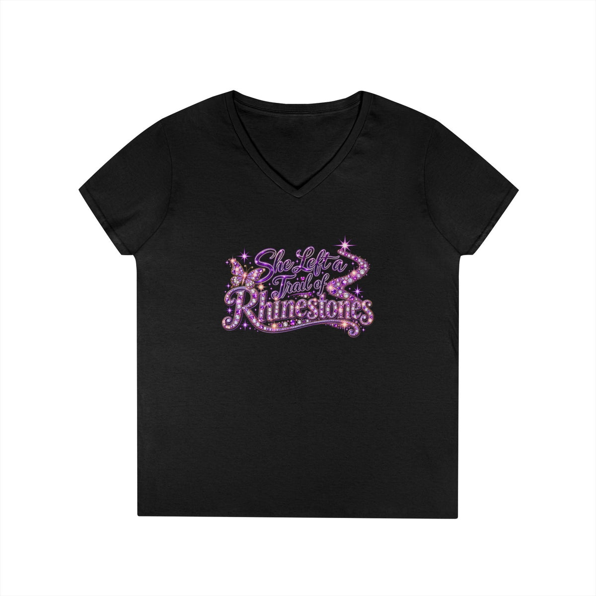 She Left a Trail of Rhinestones V-Neck T-Shirt - Clothing, Women, T-Shirts - EpiAl's Shop
