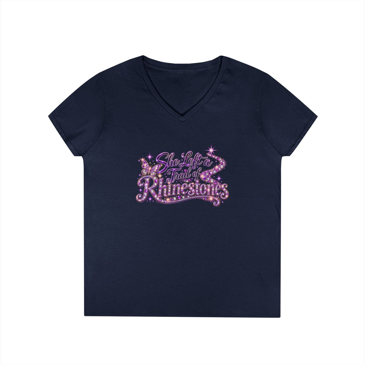 She Left a Trail of Rhinestones V-Neck T-Shirt - Clothing, Women, T-Shirts - EpiAl's Shop