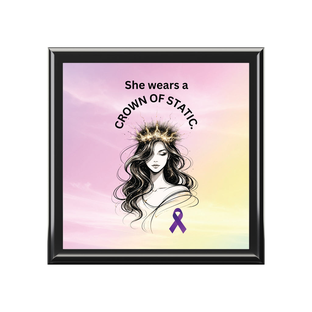 She Wears a Crown of Static – Epilepsy Awareness Jewelry Box - Decor, Jewelry Boxes - EpiAl's Shop