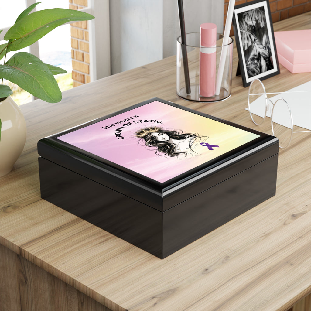 She Wears a Crown of Static – Epilepsy Awareness Jewelry Box - Decor, Jewelry Boxes - EpiAl's Shop