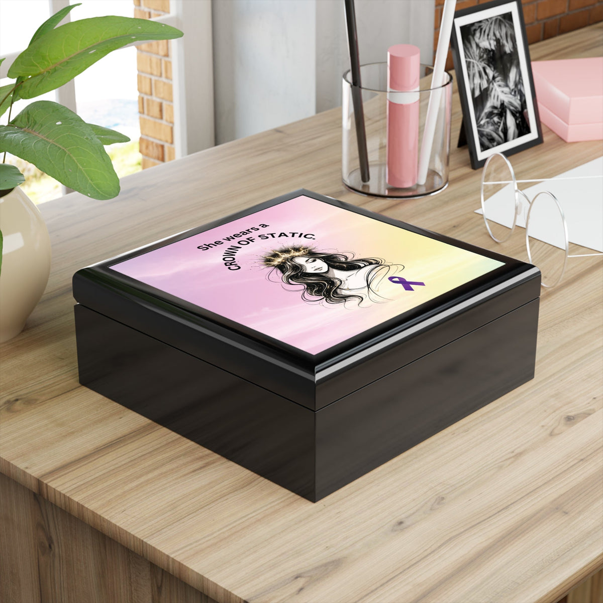 She Wears a Crown of Static – Epilepsy Awareness Jewelry Box - Decor, Jewelry Boxes - EpiAl's Shop