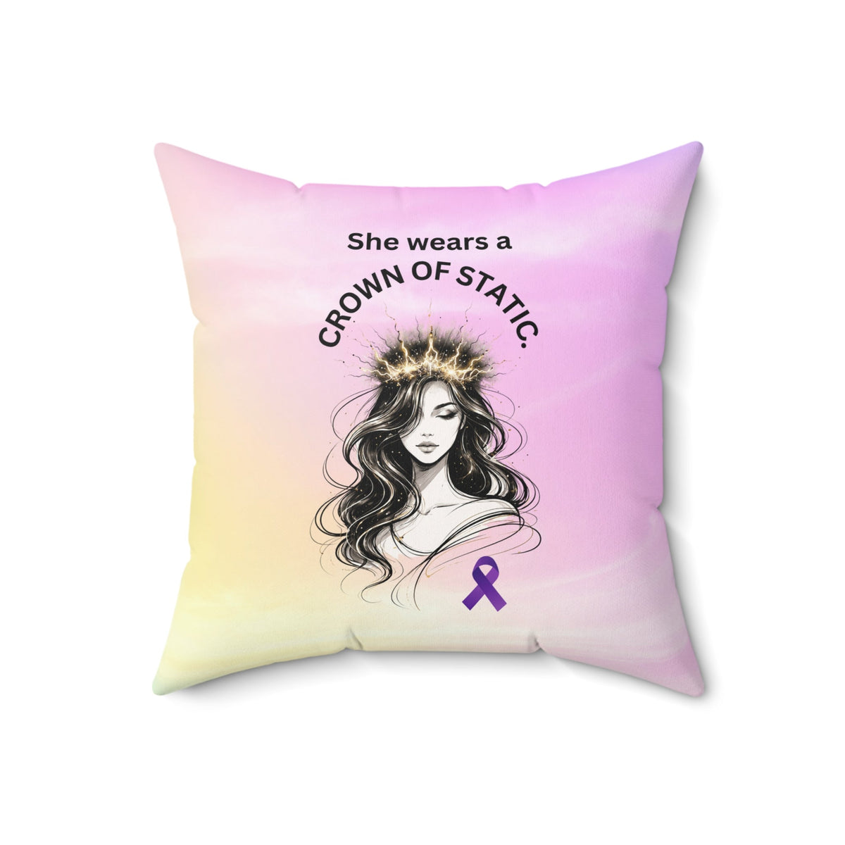 She Wears a Crown of Static – Epilepsy Awareness Throw Pillow - Decor, Pillows, Throw - EpiAl's Shop