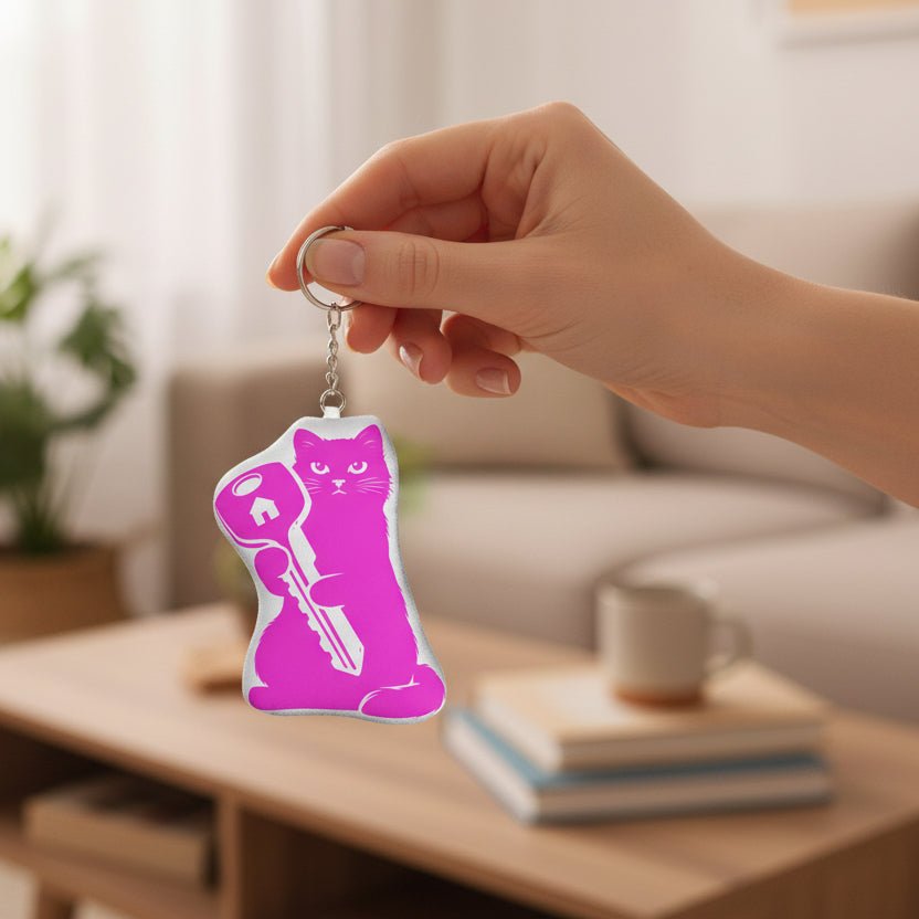 Silhouette Cat Holding the Key Plush Keychain - Jewelry, Keychains - EpiAl's Shop