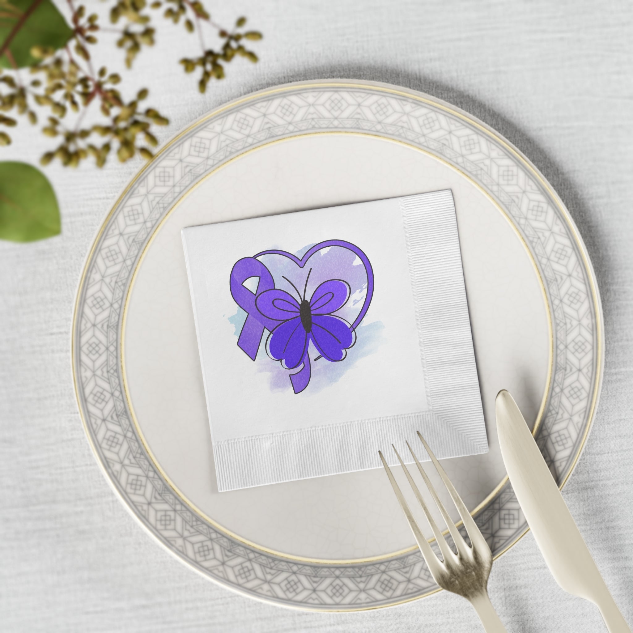 Simple Purple Butterfly Epilepsy Awareness White Coined Napkins - Paper Products, Napkins - EpiAl's Shop