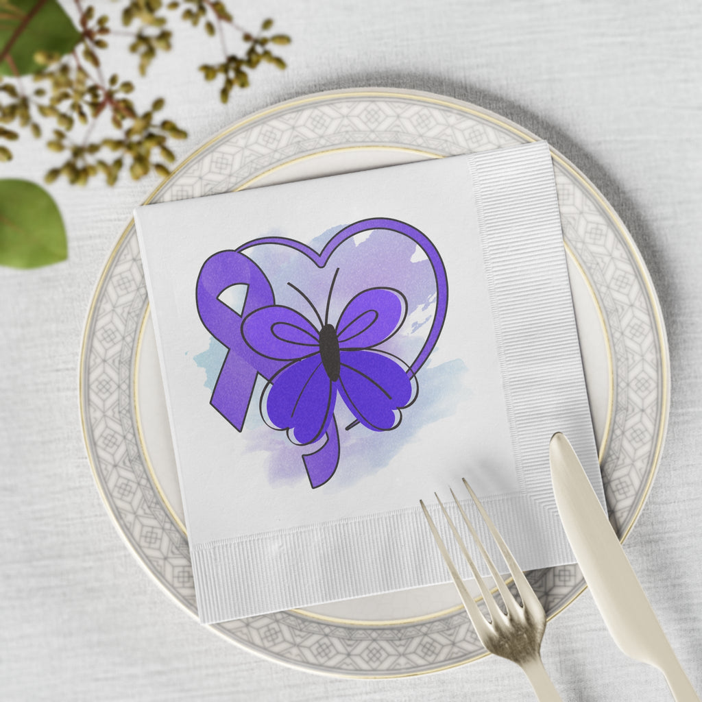 Simple Purple Butterfly Epilepsy Awareness White Coined Napkins - Paper Products, Napkins - EpiAl's Shop