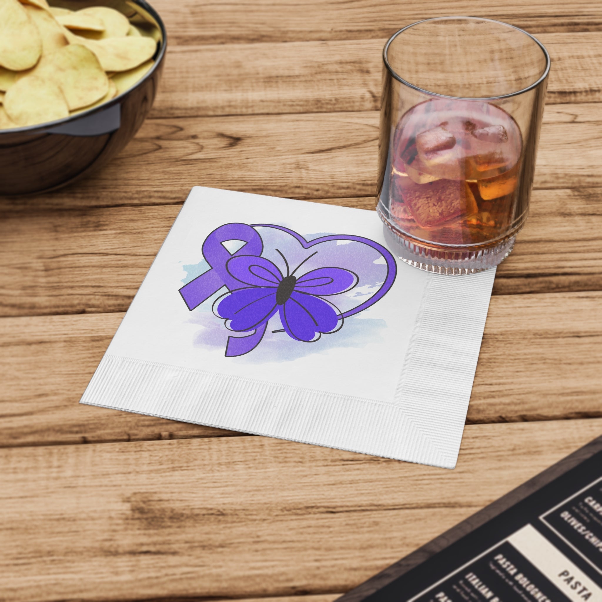 Simple Purple Butterfly Epilepsy Awareness White Coined Napkins - Paper Products, Napkins - EpiAl's Shop