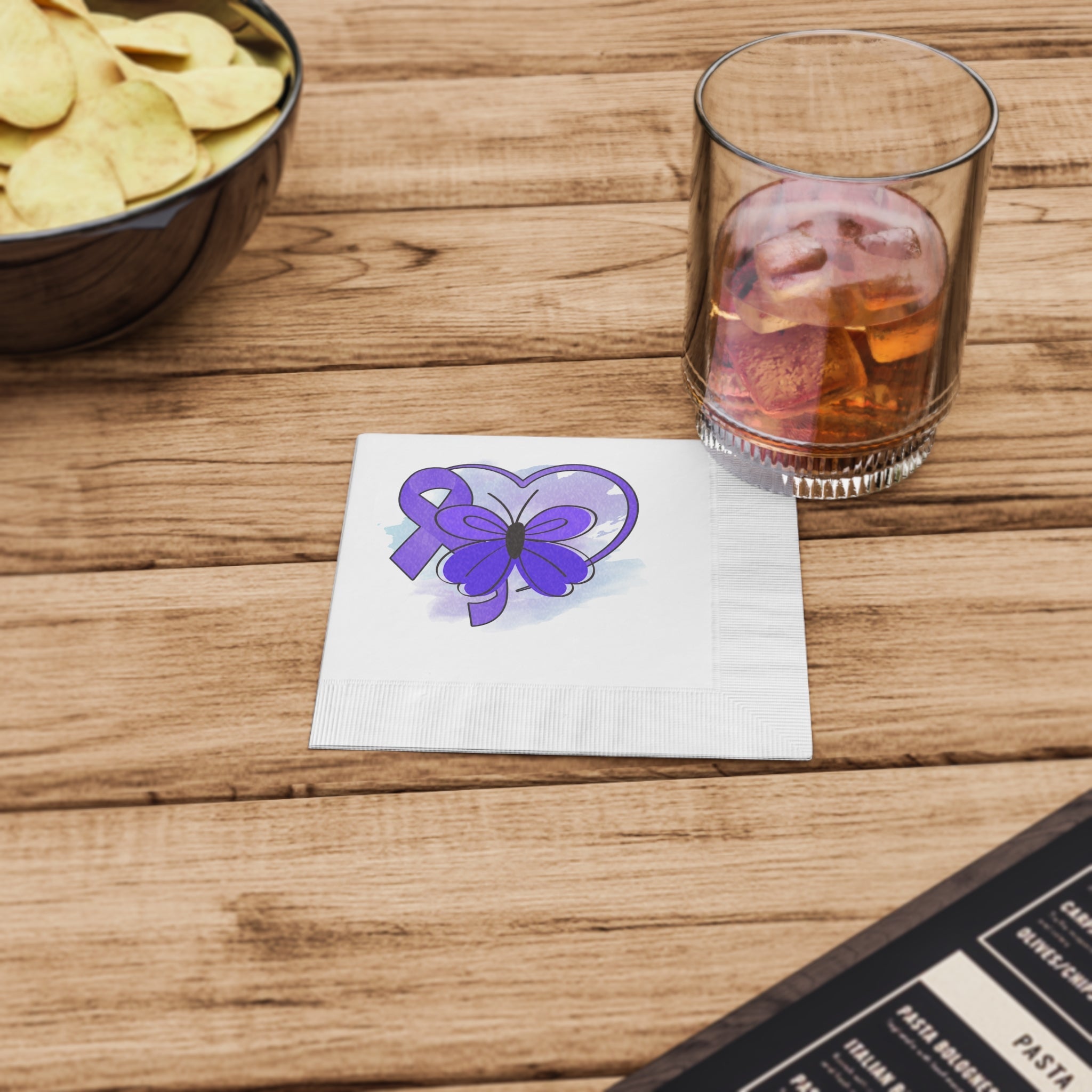 Simple Purple Butterfly Epilepsy Awareness White Coined Napkins - Paper Products, Napkins - EpiAl's Shop