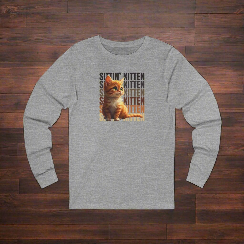 Sittin' Kitten Long Sleeve Cat Lover Tee - Clothing, T-shirts, Long - Sleeve - EpiAl's Shop
