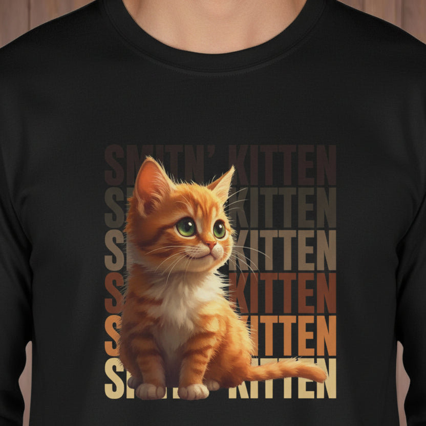 Sittin' Kitten Long Sleeve Cat Lover Tee - Clothing, T-shirts, Long - Sleeve - EpiAl's Shop
