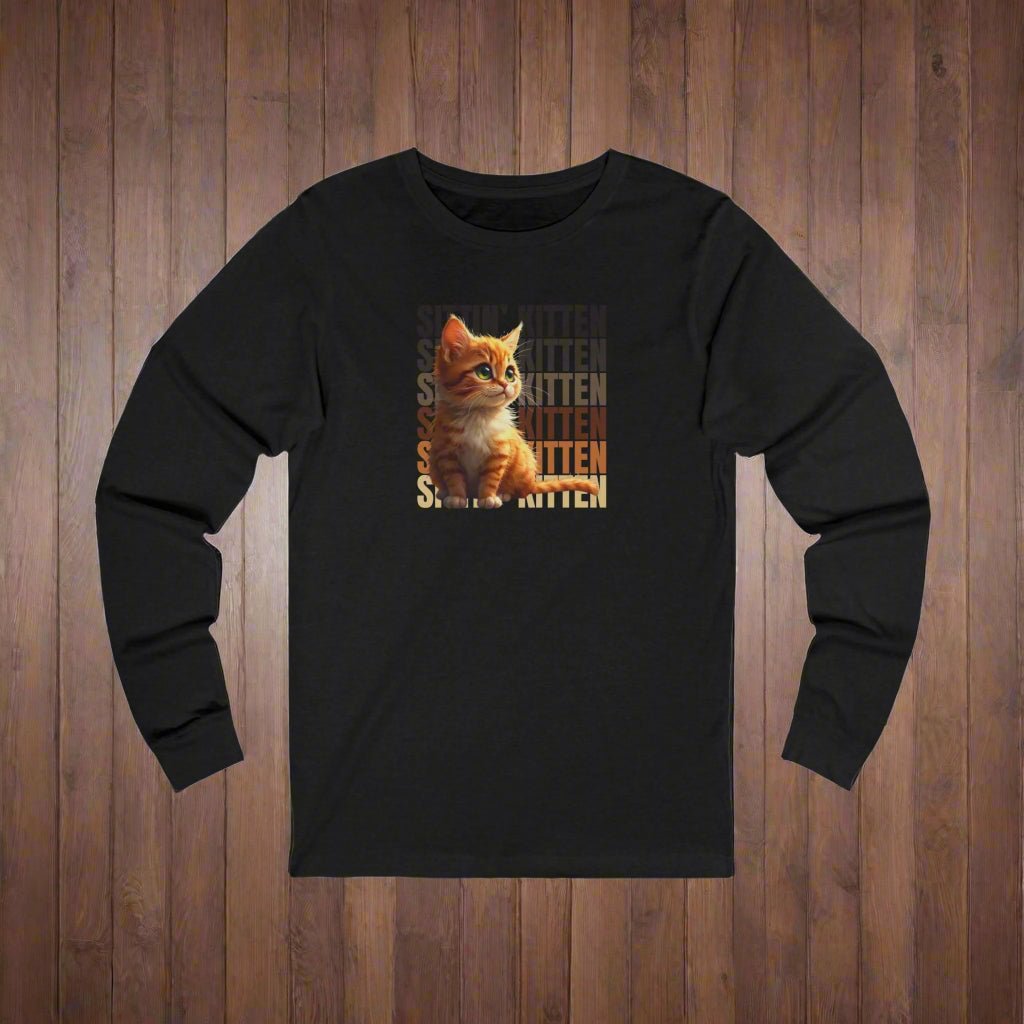 Sittin' Kitten Long Sleeve Cat Lover Tee - Clothing, T-shirts, Long - Sleeve - EpiAl's Shop