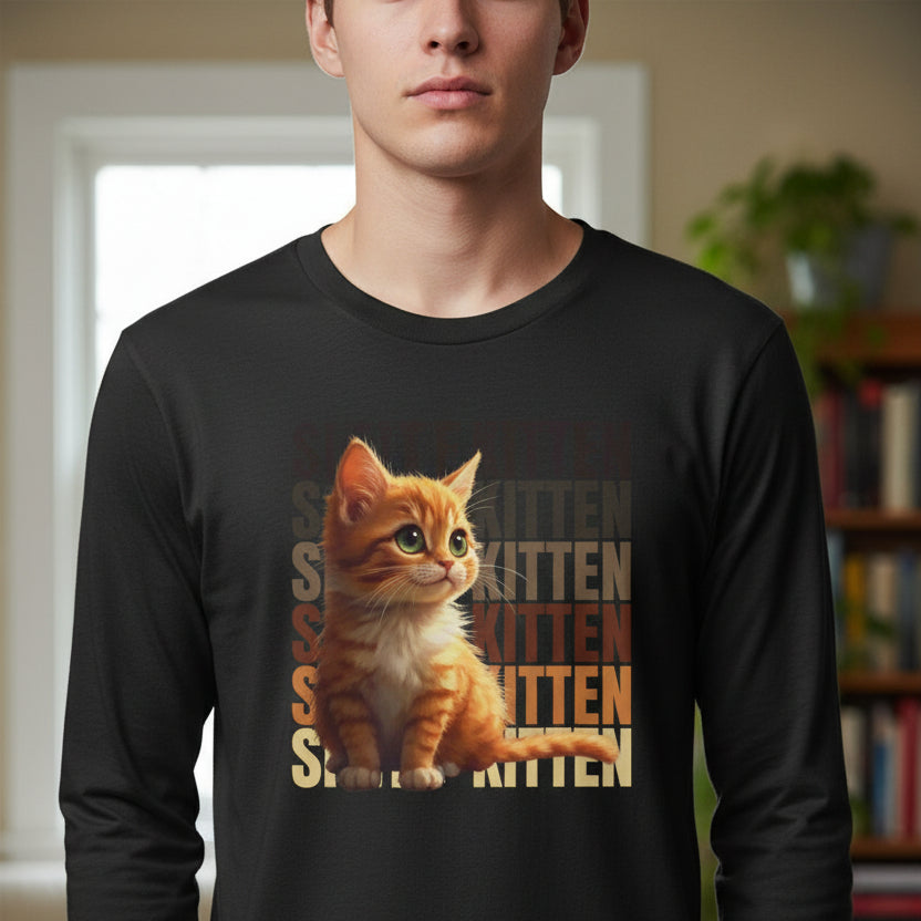 Sittin' Kitten Long Sleeve Cat Lover Tee - Clothing, T-shirts, Long - Sleeve - EpiAl's Shop