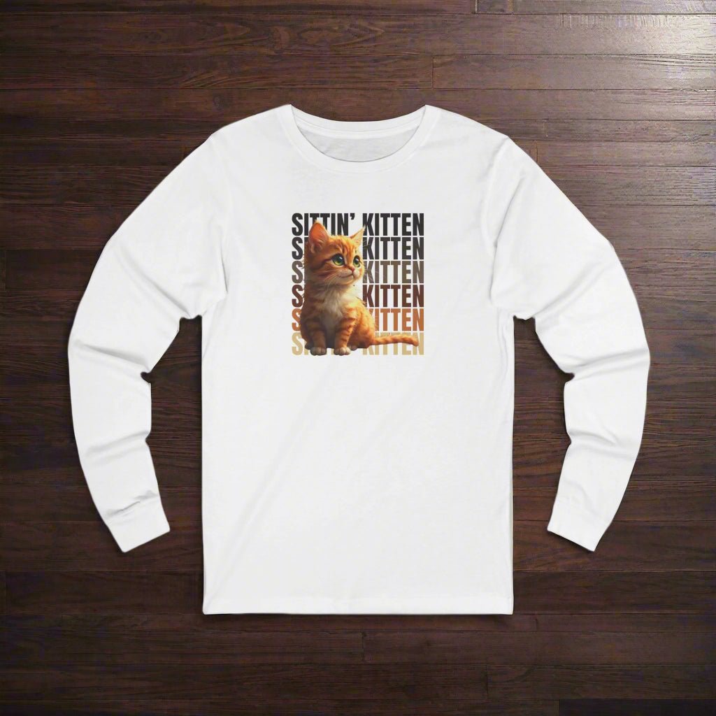 Sittin' Kitten Long Sleeve Cat Lover Tee - Clothing, T-shirts, Long - Sleeve - EpiAl's Shop