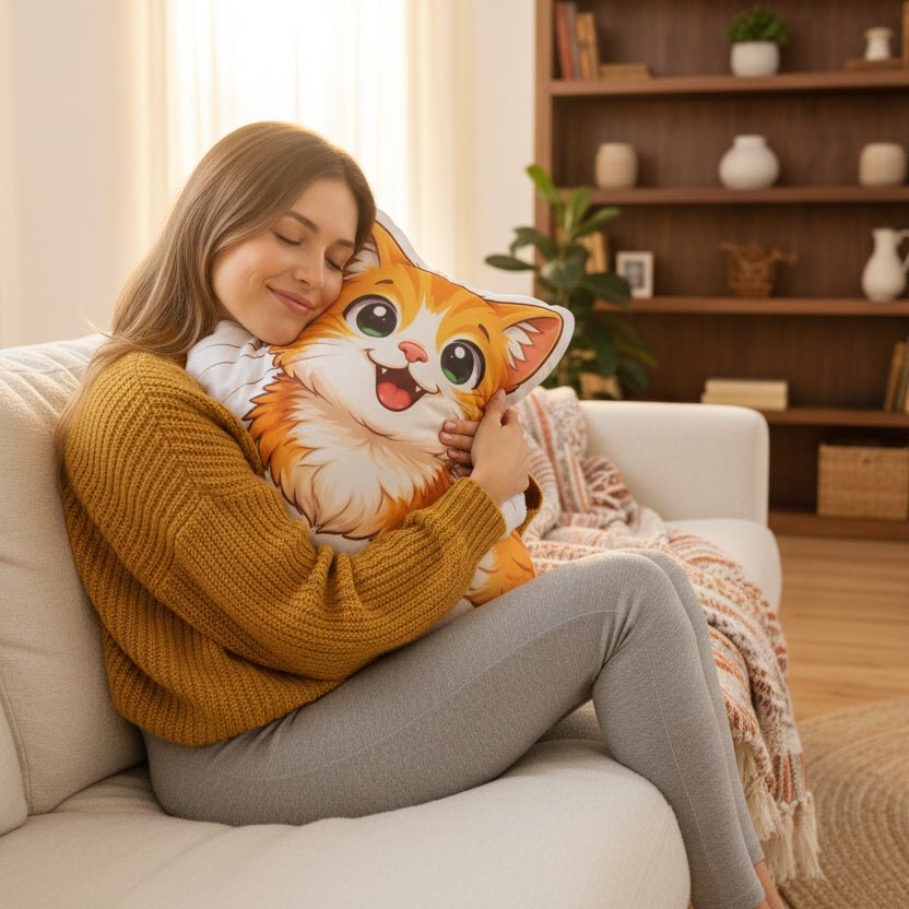 Smiling Cat Pillow — Pure Joy, Slightly Unhinged (in a good way) - Decor, Pillows, Shaped - EpiAl's Shop