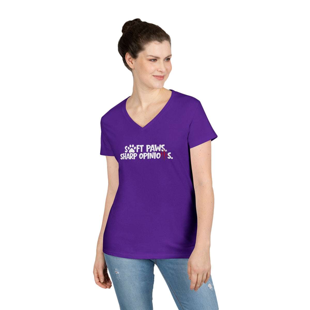 Soft Paws, Sharp Opinions Women’s V-Neck Tee - Clothing, Women, T-Shirts - EpiAl's Shop
