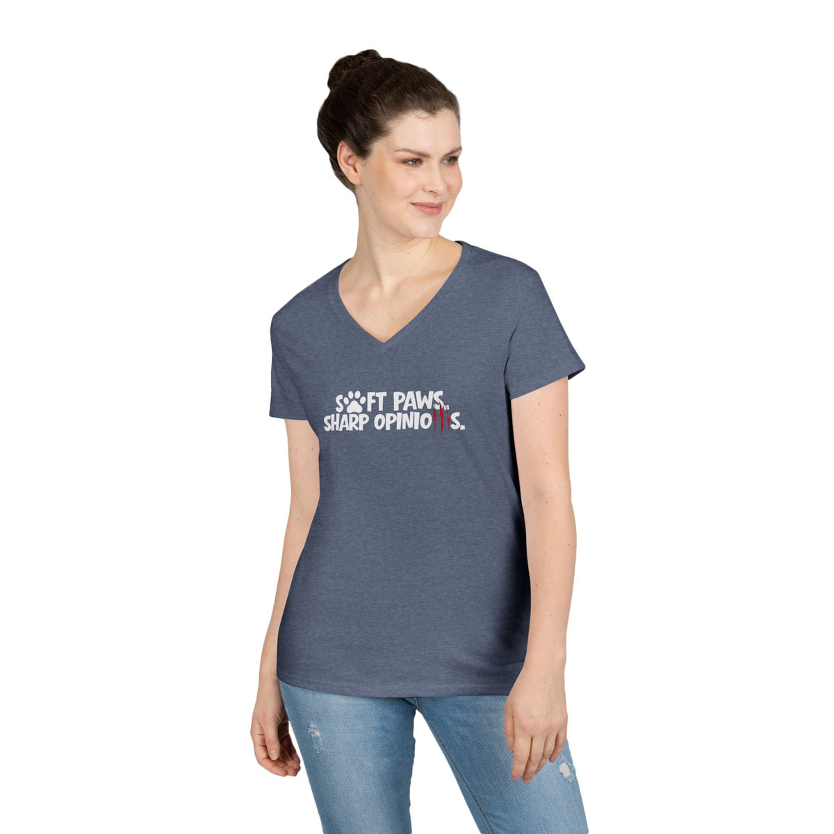 Soft Paws, Sharp Opinions Women’s V-Neck Tee - Clothing, Women, T-Shirts - EpiAl's Shop