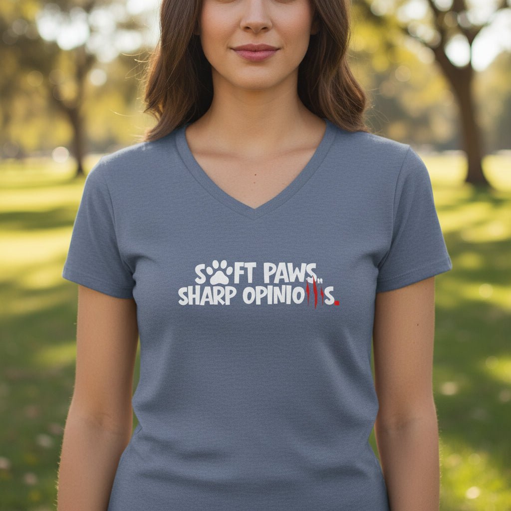 Soft Paws, Sharp Opinions Women’s V-Neck Tee - Clothing, Women, T-Shirts - EpiAl's Shop